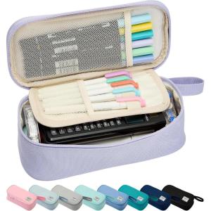 imageSPACEMATE Pencil Case Pouch Box Bag School Supplies Girls Boys Kids Cute Preppy Stuff Large Big Capacity Aesthetic Pen Organizer Back to College Stationary Coal Black Standard Stlye 1800mlLight Purple
