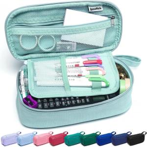 imageSPACEMATE Pencil Case Pouch Box Bag School Supplies Girls Boys Kids Cute Preppy Stuff Large Big Capacity Aesthetic Pen Organizer Back to College Stationary Dark Cyan Heavy Duty Canvas 1800mlEggshell Blue