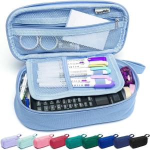 imageSPACEMATE Pencil Case Pouch Box Bag School Supplies Girls Boys Kids Cute Preppy Stuff Large Big Capacity Aesthetic Pen Organizer Back to College Stationary Dark Cyan Heavy Duty Canvas 1800mlSky Blue