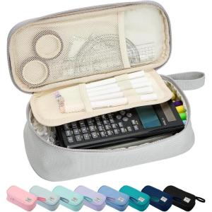 imageSPACEMATE Pencil Case Pouch Box Bag School Supplies Girls Boys Kids Cute Preppy Stuff Large Big Capacity Aesthetic Pen Organizer Back to College Stationary Coal Black Standard Stlye 1800mlLight Gray