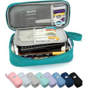 imageSPACEMATE Pencil Case Pouch Box Bag School Supplies Girls Boys Kids Cute Preppy Stuff Large Big Capacity Aesthetic Pen Organizer Back to College Stationary Cornflower Blue Classic Stlye 1800mlTeal