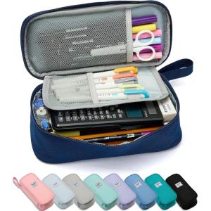 imageSPACEMATE Pencil Case Pouch Box Bag School Supplies Girls Boys Kids Cute Preppy Stuff Large Big Capacity Aesthetic Pen Organizer Back to College Stationary Cornflower Blue Classic Stlye 1800mlNavy Blue