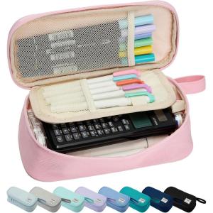 imageSPACEMATE Pencil Case Pouch Box Bag School Supplies Girls Boys Kids Cute Preppy Stuff Large Big Capacity Aesthetic Pen Organizer Back to College Stationary Coal Black Standard Stlye 1800mlLight Pink