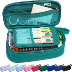 imageSPACEMATE Pencil Case Pouch Box Bag School Supplies Girls Boys Kids Cute Preppy Stuff Large Big Capacity Aesthetic Pen Organizer Back to College Stationary Dark Cyan Heavy Duty Canvas 1800mlDark Cyan